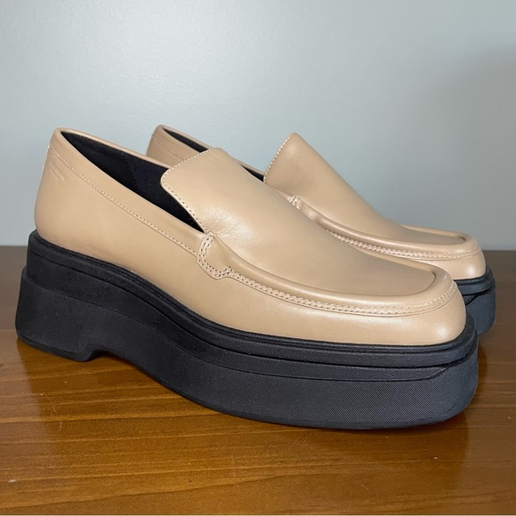 VAGABOND Carla Lark Chunky Platform 90s Y2K Loafers Tan Beige Leather 39 9 NWOB - Picture 2 of 16